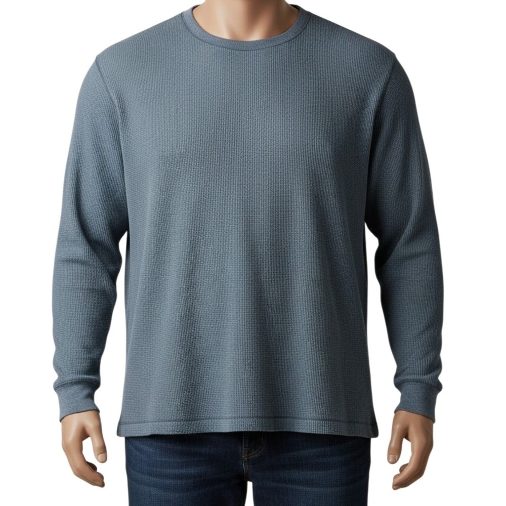 Eddie Bauer Waffle Knit Thermal Shirt Mens XXXL Slate Blue Long Sleeve Crew 3XL